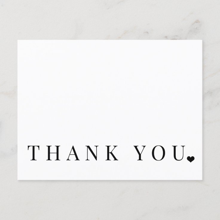 Elegant simple black and white thank you postcard | Zazzle