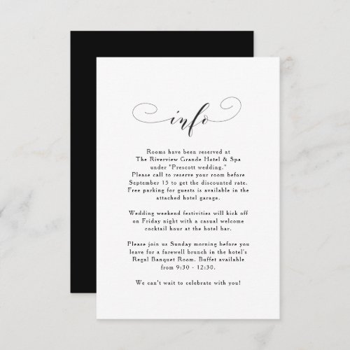 Elegant simple black and white wedding information enclosure card