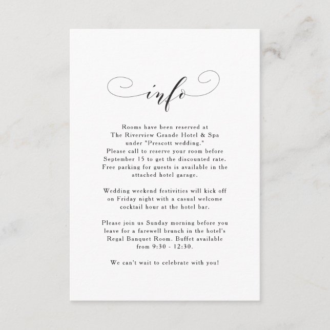 Elegant simple black and white wedding information invitation (Front)