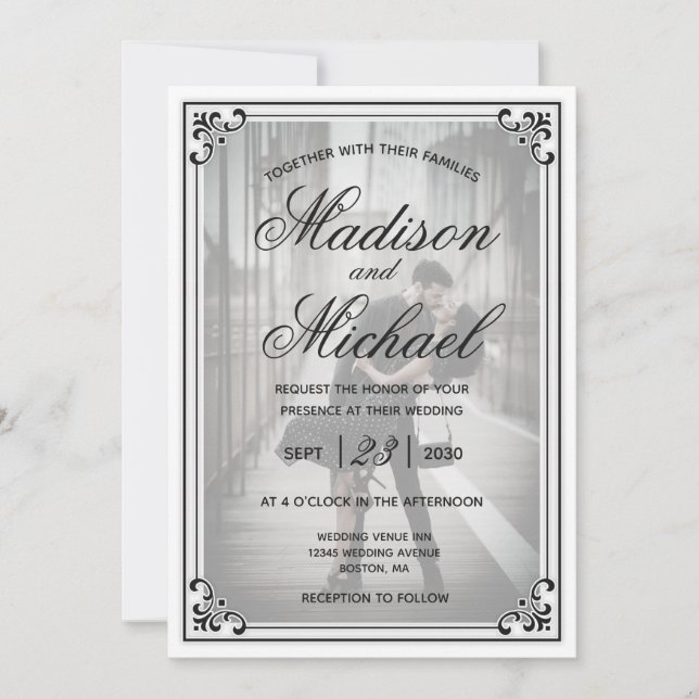 Elegant Simple Black and White Wedding Invitation (Front)