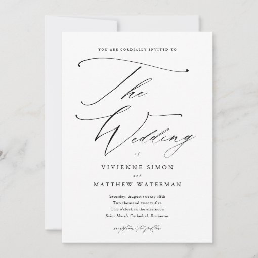 Elegant Simple Black and White Wedding Invitation | Zazzle