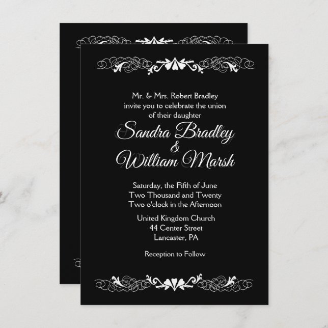 Elegant Simple Black and White Wedding Invitation (Front/Back)