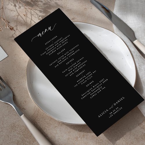 Elegant simple black and white wedding menu