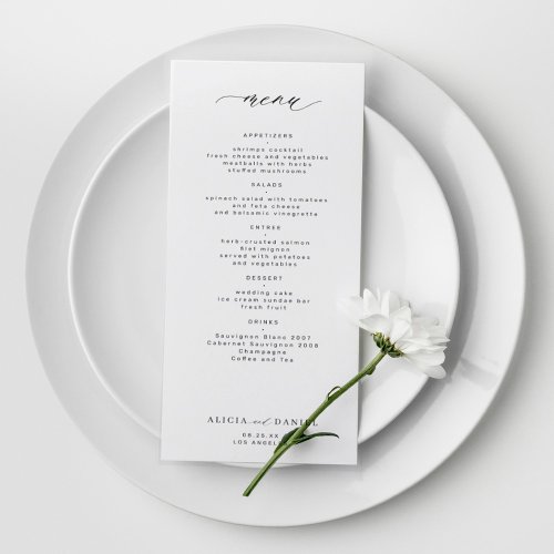 Elegant simple black and white wedding menu