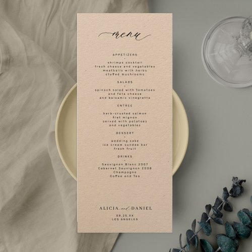 Elegant simple black and white wedding menu invitation
