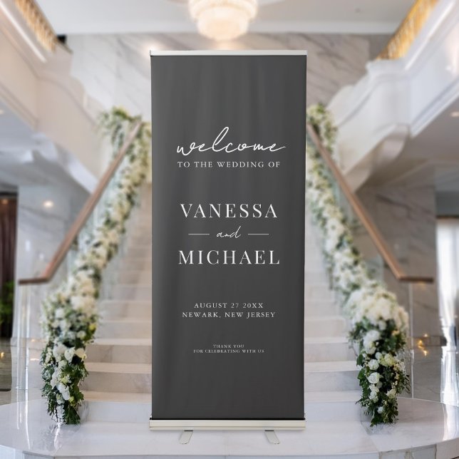 Elegant Simple Black and White Wedding Retractable Banner (Creator Uploaded)