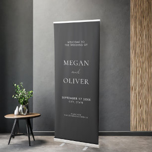 Elegant Simple Black and White Wedding Welcome Retractable Banner