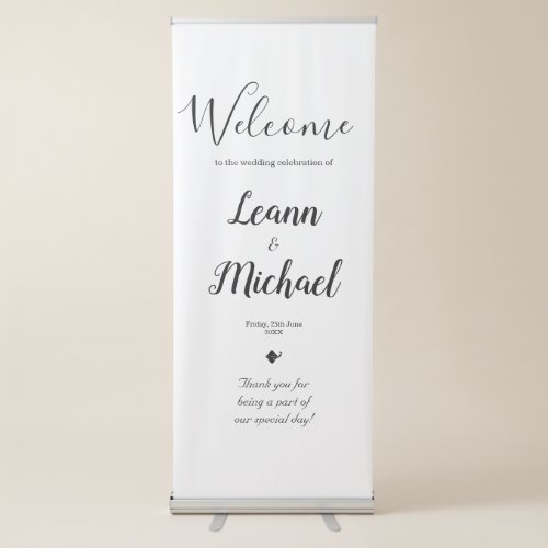 Elegant Simple Black and White Wedding Welcome Retractable Banner