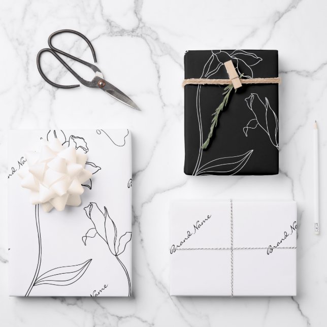 Elegant Simple Black And White Wrapping Paper Sheets (Front)