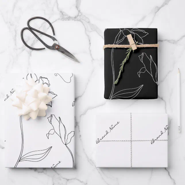 Elegant Simple Black And White Wrapping Paper Sheets | Zazzle