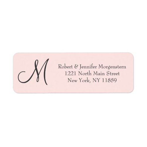 Elegant Simple Black Blush Pink Monogram Address Label