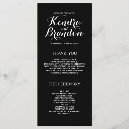 Elegant Simple Black Custom Wedding Program