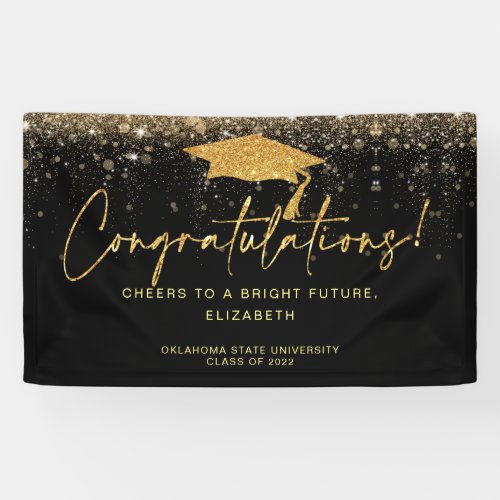 Elegant Simple Black Gold Glitter Graduation Banne Banner