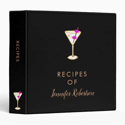 Elegant Simple Black Gold Monogram Cocktail Recipe 3 Ring Binder