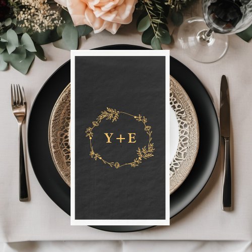 Elegant Simple Black Gold Monogrammed Wedding Paper Guest Towels