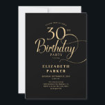 Elegant Simple Black Gold Script 30th Birthday Invitation<br><div class="desc">Elegant simple black gold 30th birthday party invitation. Elegant design featuring typography script font. Trendy invite card perfect for a stylish bday celebration. Can be customized to any age. Printed Zazzle invitations or instant download digital printable template.</div>