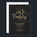 Elegant Simple Black Gold Script 60th Birthday Invitation<br><div class="desc">Elegant simple black gold 60th birthday party invitation. Elegant design featuring typography script font. Trendy invite card perfect for a stylish bday celebration. Can be customized to any age. Printed Zazzle invitations or instant download digital printable template.</div>