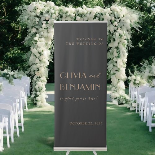 Elegant Simple Black  Gold  Welcome Wedding  Retractable Banner