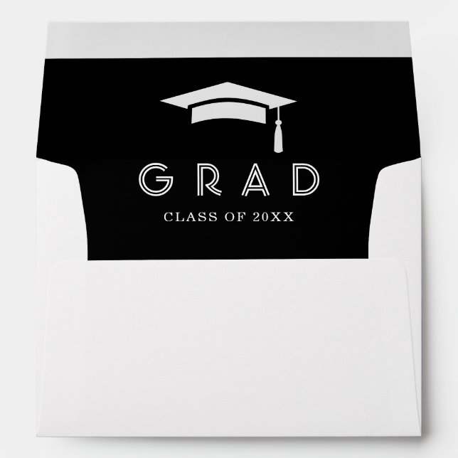 Elegant Simple Black Graduation Cap Invitation Envelope (Back (Bottom))