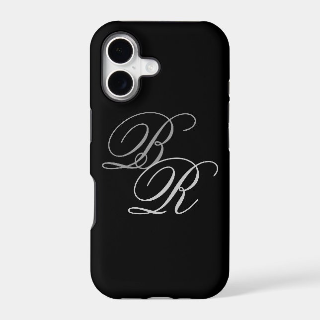 Elegant Simple Black Gray Monogram Initials Iphone Case (Back)