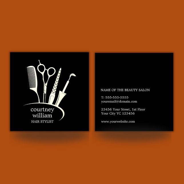 Elegant Simple Black Hair Stylist  Square Business Card (Elegant Simple Black Hair Stylist Square Business Card)