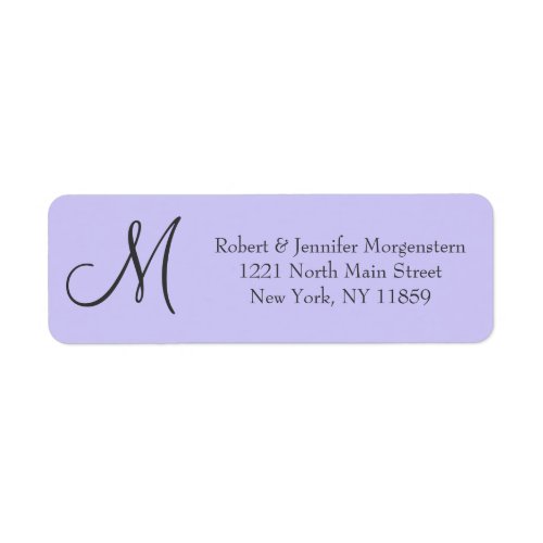Elegant Simple Black Lilac Purple Monogram Address Label