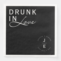 Elegant Simple Black Monogram Modern Chic Script Paper Dinner Napkins