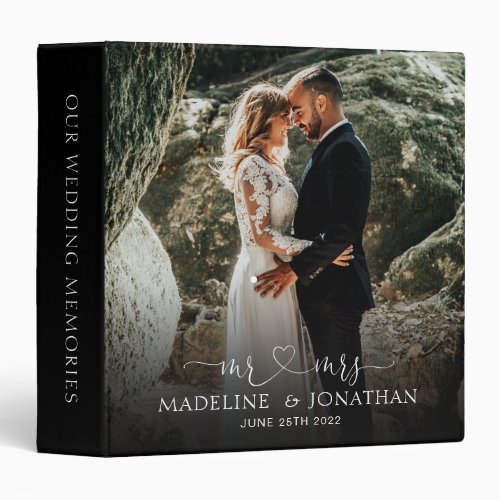 Elegant Simple Black Mr Mrs Heart Photo Wedding 3 Ring Binder