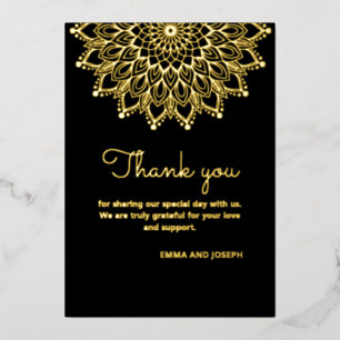 Elegant simple black ornate wedding thank you card