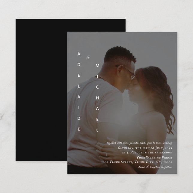 Elegant Simple Black Photo Wedding Invitation (Front/Back)