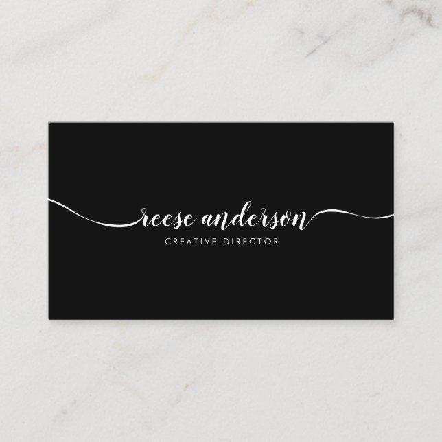 Elegant Simple Black Script Calligraphy Minimal Business Card (Front)