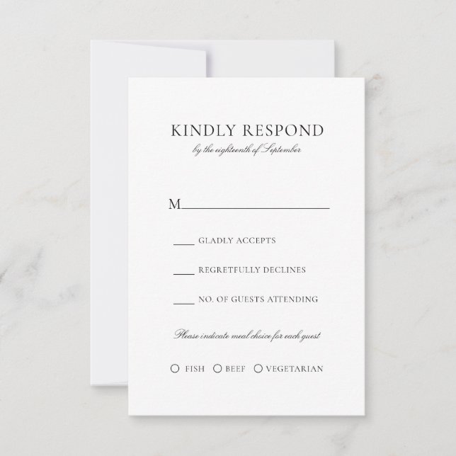 Elegant Simple Black Script Meal Choice Wedding RSVP Card (Front)