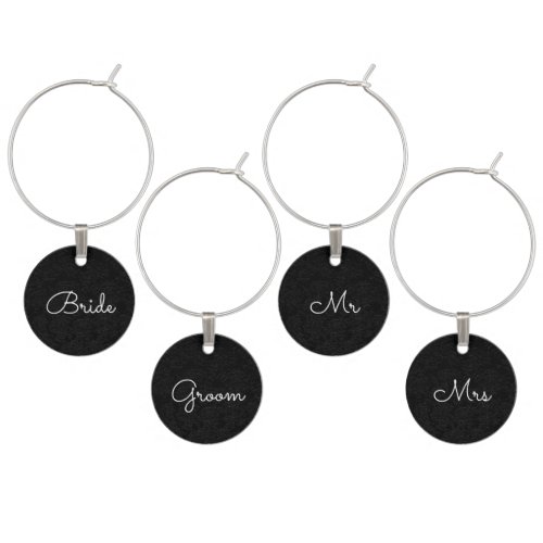 Elegant Simple Black White Bride Groom Mr Mrs Wine Charm