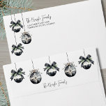 Elegant Simple Black White Christmas Envelope<br><div class="desc">Add a festive and elegant touch to your holiday mail with this beautifully designed Christmas card or Christmas party invitation envelope. The front features three chic watercolor ornaments in black and white next to your family name and address, creating a sophisticated holiday look with a modern twist. On the back...</div>