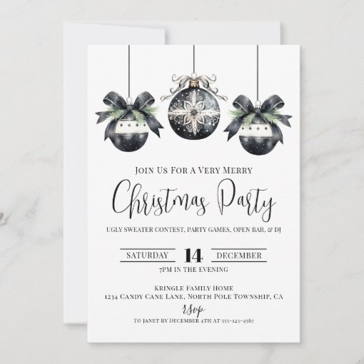 Elegant Simple Black White Christmas Party Invitation Zazzle