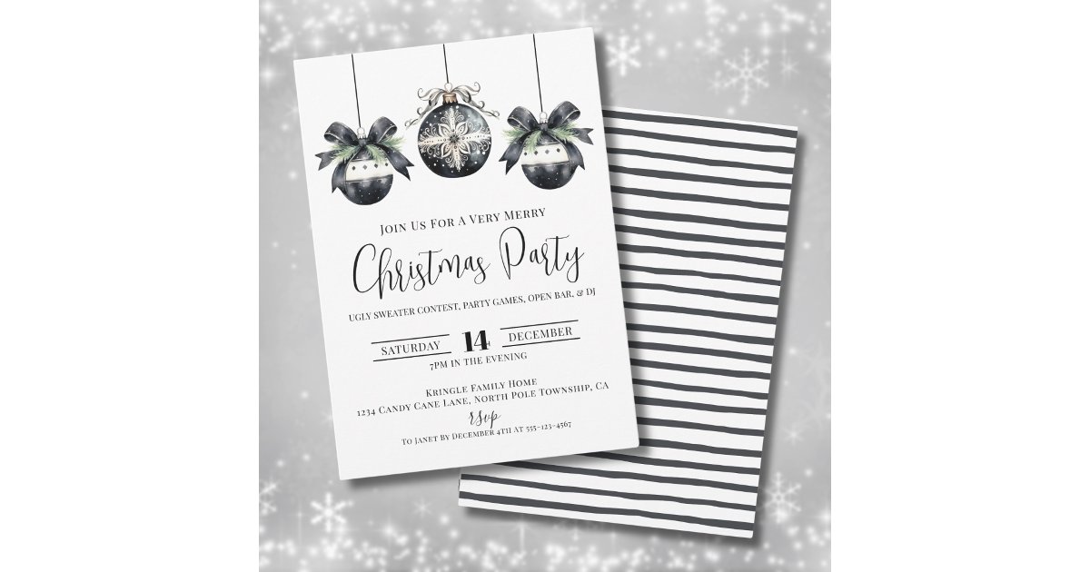 Elegant Simple Black White Christmas Party Invitation Zazzle