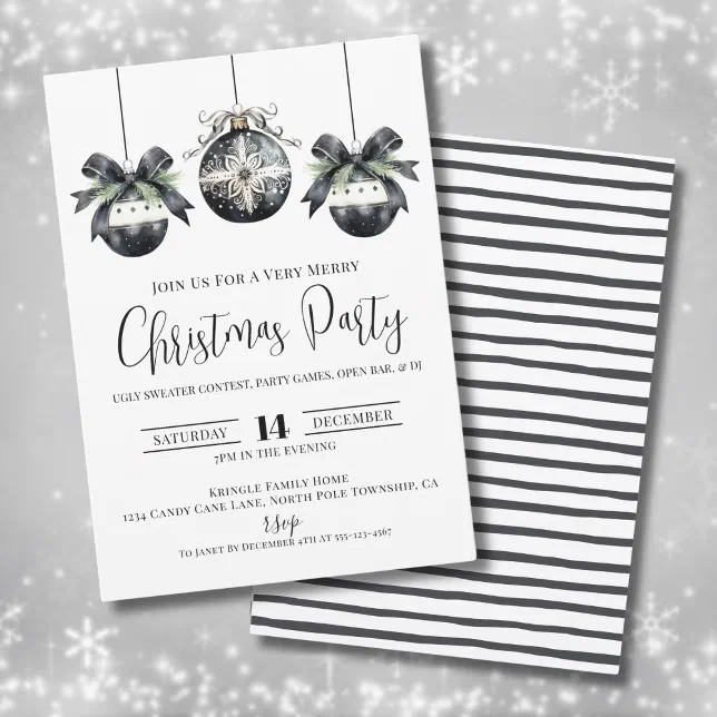 Elegant Simple Black White Christmas Party Invitation Zazzle
