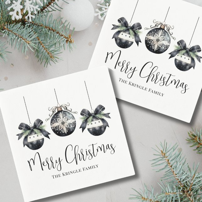 Elegant Simple Black White Christmas Party Napkins (Elegant Simple Black White Christmas Party Napkins)