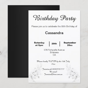 ELEGANT & SIMPLE BLACK WHITE CUSTOM BIRTHDAY INVITATION