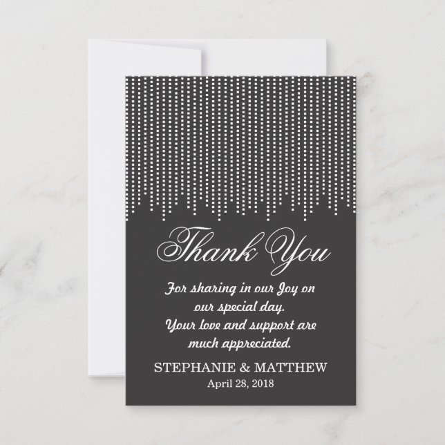 Elegant Simple, Black & White Falling Confetti Thank You Card (Front)