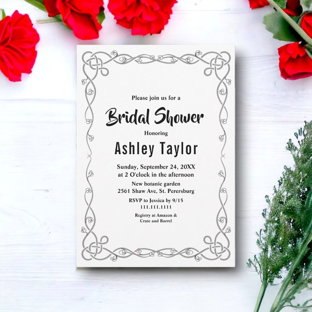 Elegant Simple Black & White Floral Bridal Shower Invitation (Creator Uploaded)
