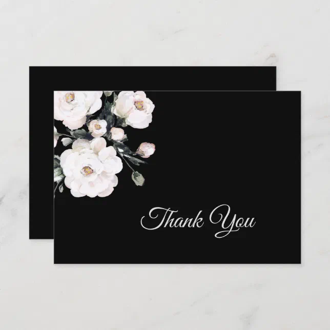 Elegant Simple Black White Floral Wedding Thank You Card Zazzle