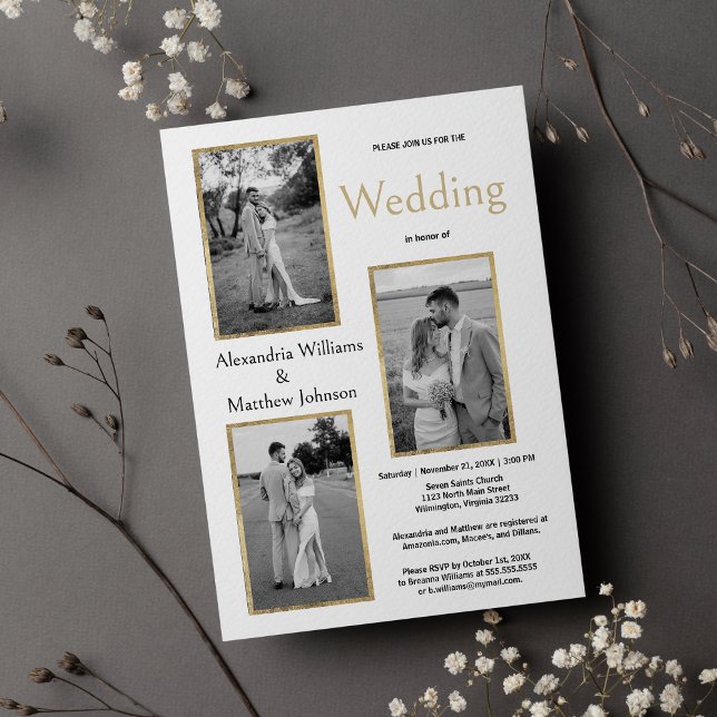 Elegant Simple Black White Gold Photo Wedding Invitation (Elegant Simple Black White Gold Photo Wedding )