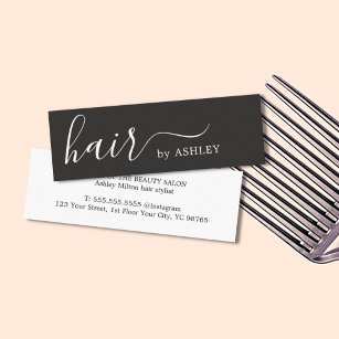 Elegant Simple Black White Hair Stylist Mini Business Card