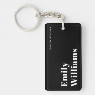 Elegant Simple Black & White Minimal Keychain