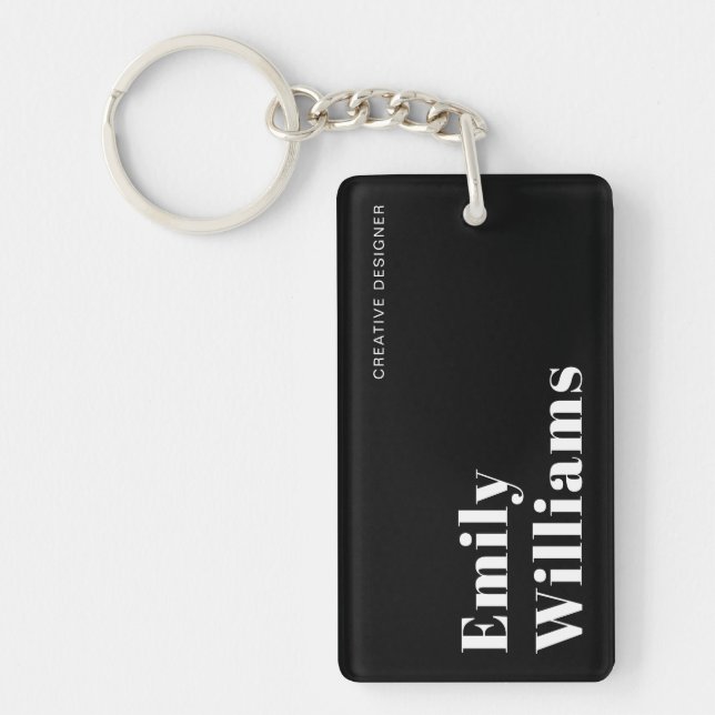 Elegant Simple Black & White Minimal Keychain (Front)