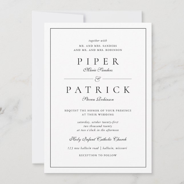 Elegant Simple Black White Minimalist Wedding Invitation (Front)