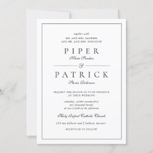 Elegant Simple Black White Minimalist Wedding Invitation