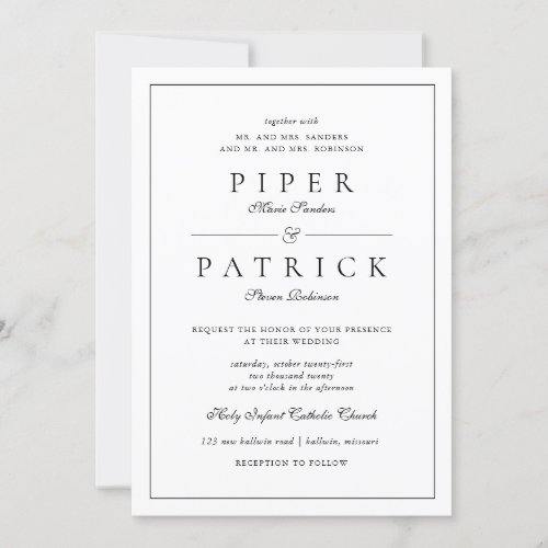 Elegant Simple Black White Minimalist Wedding Invitation