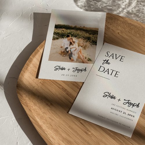 Elegant Simple Black  White Modern Photo Wedding Save The Date